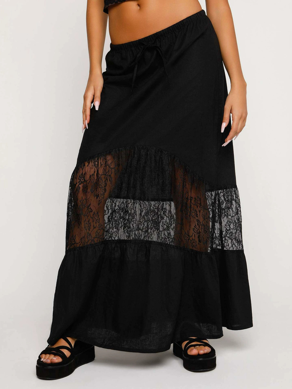 Zara Casual High Waist Hollow Out Loose Long Skirt